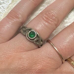 925 Sterling Silver and green stone braided ring